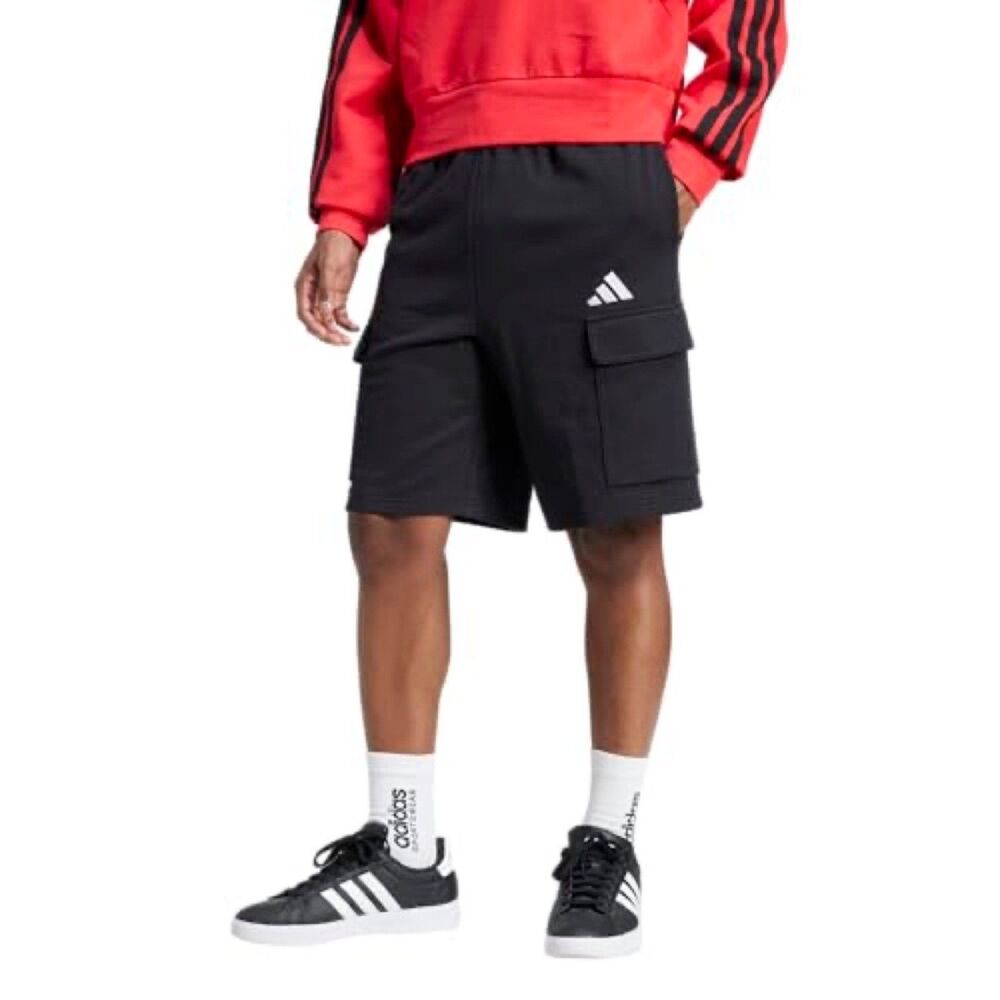 Adidas Men's French Terry Sportswear Cargo Shorts, Black, White, Small